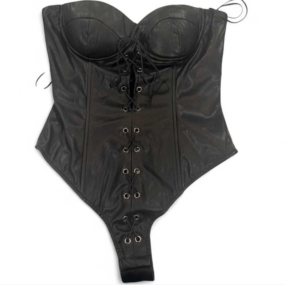Fashion Nova Black Lace-Up Corset Bodysuit